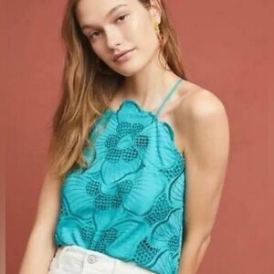 Corey Lynn Calter|Teal boho floral Sleeveless Women's Top,mesh florals•••size S